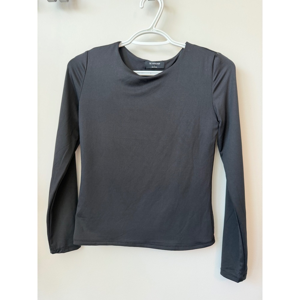 The Workshop Womens Black Long Sleeve Crew Neck Stretch Top L